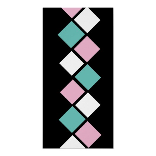 Harlekijnmuur Poster (zwart, aqua & roze) (Voorkant)