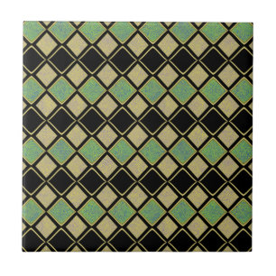 Harlekijnpatroon in goud, groen en zwart tegeltje