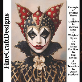 Harlekijnrood, goud en wit gezicht BT9 decoupage Tissuepapier