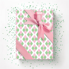 Harlekijnrooster in Roze en Groen Cadeaupapier