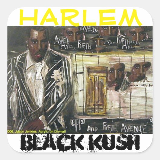 HARLEM BLACK KUSH VIERKANTE STICKER (Voorkant)