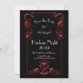 HARLEM Night, Black, RED, White, Floral, Art Deco Kaart (Voorkant)