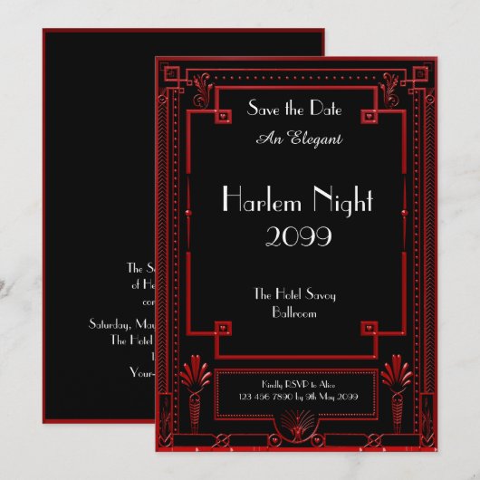 HARLEM Night, Black, RED, White, Geometric, Art De Kaart (Voorkant / Achterkant)