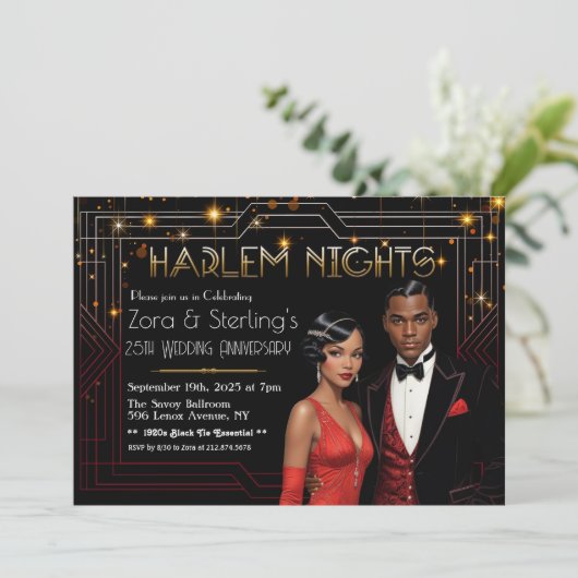 Harlem Nights Afro-Amerikaanse bruiloft Jubileum Kaart (Staand voorkant)
