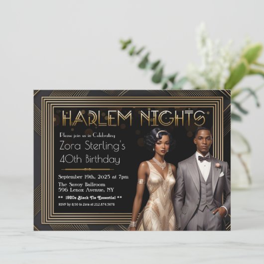 Harlem Nights Art Deco Afro-Amerikaanse verjaardag Kaart (Staand voorkant)