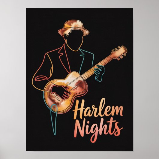 Harlem Nights Gitaar Lijn Kunst Poster (Voorkant)