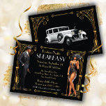 Harlem Nights Speakeasy Flapper Grote Gatsby Kaart<br><div class="desc">Wonderful 1920's Afro-Amerikaans Zwart vrouw Flapper en een heer in een zwart driedelig pak en pet nodigen u uit voor een Great Gatsby, Roaring 20s of Speakeasy Party of Harlem Nights party. Geweldig voor een jubileum, repetitie diner, koppels douche etc. faux gold Art Deco accenten tegen een zwarte achtergrond. De...</div>