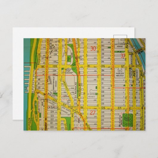 Harlem, NY  Map Briefkaart (Voorkant / Achterkant)