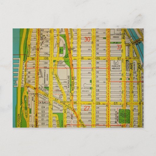 Harlem, NY  Map Briefkaart (Voorkant)