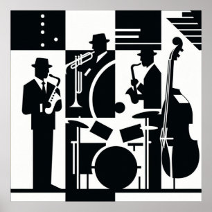Harlem Renaissance Jazz Trio Zwart & Wit Poster