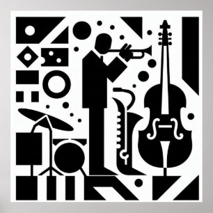Harlem Renaissance trompetmuzikant zwart-wit Poster
