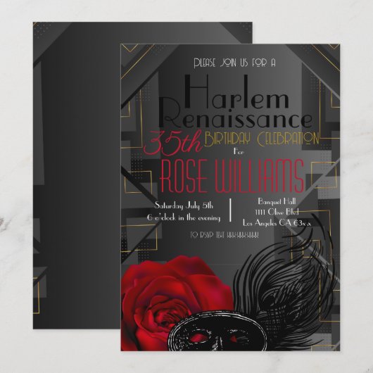 Harlem Renaissance Uitnodiging voor verjaardag (Voorkant / Achterkant)
