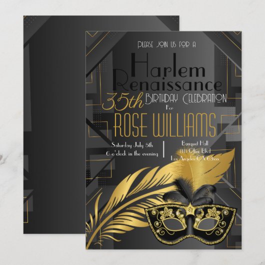 Harlem Renaissance Uitnodiging voor verjaardag (Voorkant / Achterkant)