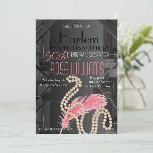 Harlem Renaissance Uitnodiging voor verjaardag (Staand voorkant)