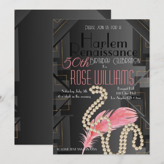 Harlem Renaissance Uitnodiging voor verjaardag (Voorkant / Achterkant)