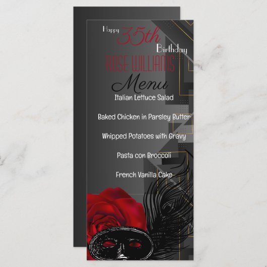 Harlem Renaissance Verjaardagsmenu Menu (Voorkant / Achterkant)