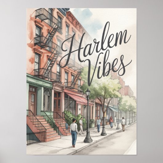 Harlem Vibes Watercolor Illustratie Poster (Voorkant)