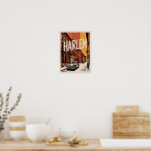 Harlem Vintage Auto Bruine Steen Poster (Keuken)