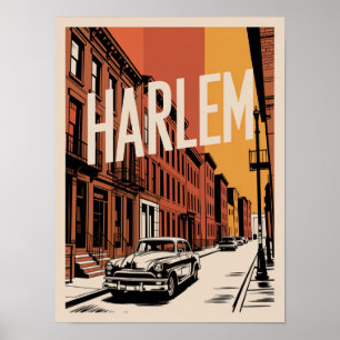 Harlem Vintage Auto Bruine Steen Poster