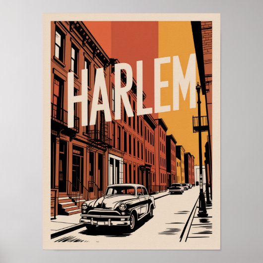 Harlem Vintage Auto Bruine Steen Poster (Voorkant)