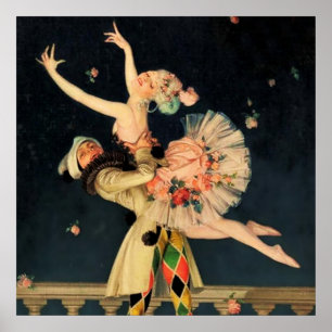 "Harlequin and Columbine" by FX Leyendecker Poster