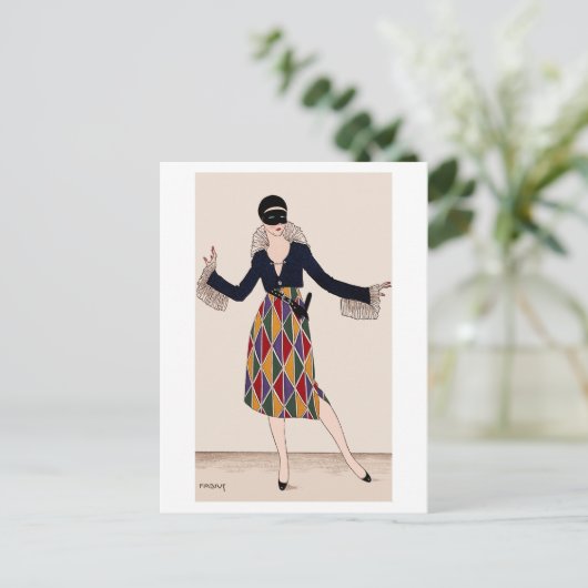 Harlequin Art Deco Mode Fabius Lorenzi Briefkaart (Staand voorkant)