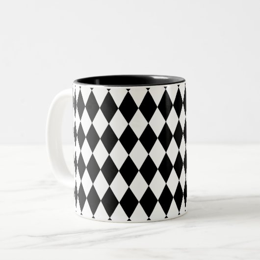 Harlequin Black en White Tweekleurige Koffiemok (Voorkant links)