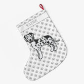 Harlequin Black & White Great Dane Cute Dog & Name Grote Kerstsok (Achterkant (Hangend))