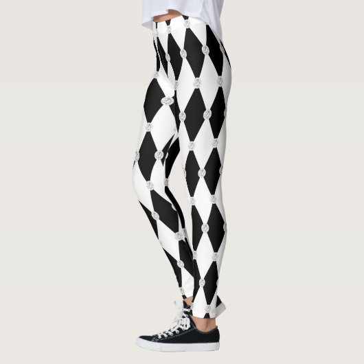 Harlequin Black White Rhombus Diamond Shape Leggings (Links)
