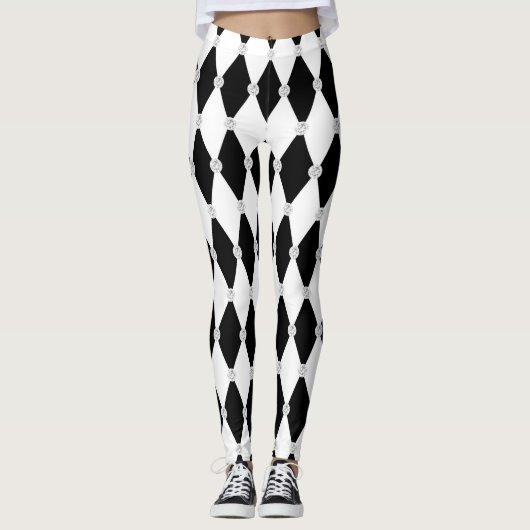 Harlequin Black White Rhombus Diamond Shape Leggings (Voorkant)