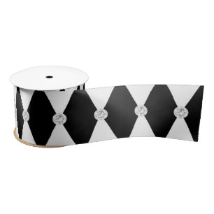 Harlequin Black White Rhombus Diamond Shape Satijnen Lint