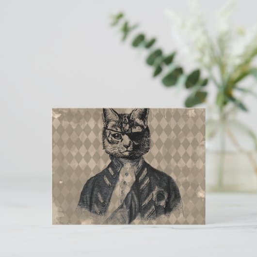 Harlequin Cat Grunge Briefkaart (Staand voorkant)