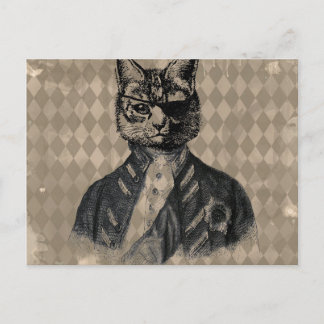 Harlequin Cat Grunge Briefkaart