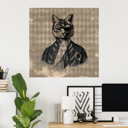 Harlequin Cat Grunge Poster (Thuiskantoor)