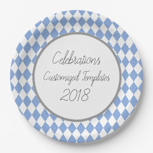 Harlequin-Celebration-Sjablonen-Customize-Blue Papieren Bordje (Voorkant)