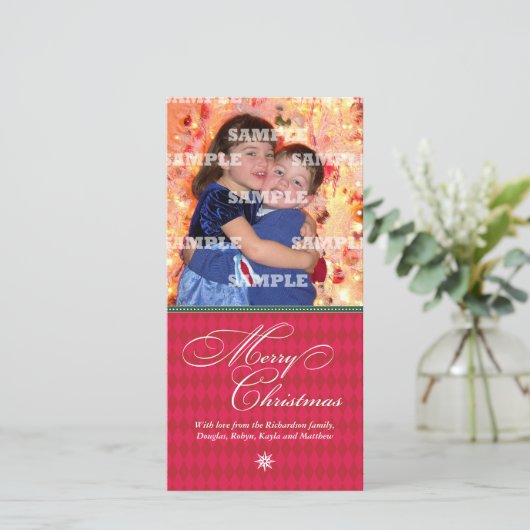 Harlequin Crimson Kerstkaart (Staand voorkant)