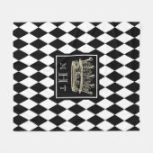 Harlequin Crown Black en White Diamond Monogram Fleece Deken (Voorkant (Horizontaal))