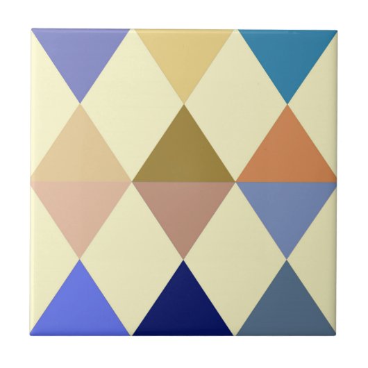 Harlequin / diamantpatroon - Cream en Blue Tegeltje (Voorkant)