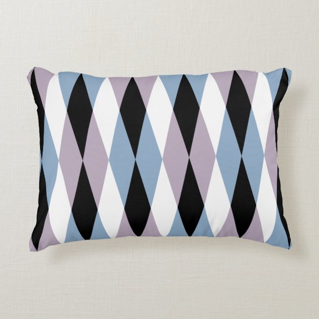 Harlequin Diamond Pattern - Blue and Dusty Lila Accent Kussen (Voorkant)