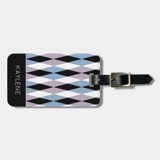 Harlequin Diamond Pattern - Blue and Dusty Lila Bagagelabel (Voorkant horizontaal)