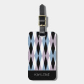 Harlequin Diamond Pattern - Blue and Dusty Lila Bagagelabel (Voorkant verticaal)