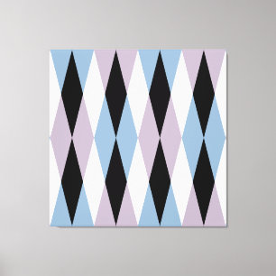 Harlequin Diamond Pattern - Blue and Dusty Lila Canvas Afdruk