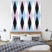 Harlequin Diamond Pattern - Blue and Dusty Lila Canvas Afdruk (Insitu (Slaapkamer))