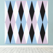 Harlequin Diamond Pattern - Blue and Dusty Lila Canvas Afdruk (Insitu (Houten vloer))