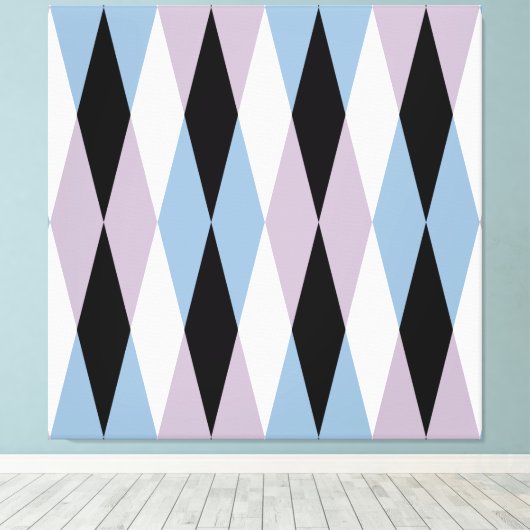 Harlequin Diamond Pattern - Blue and Dusty Lila Canvas Afdruk (Insitu (Houten vloer))