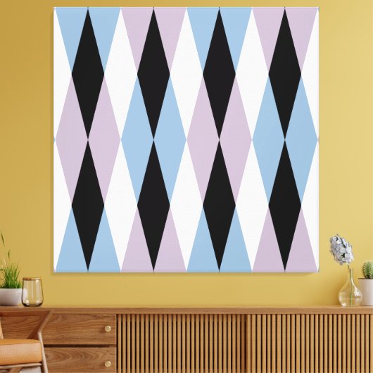 Harlequin Diamond Pattern - Blue and Dusty Lila Canvas Afdruk (Insitu (Woonkamer))