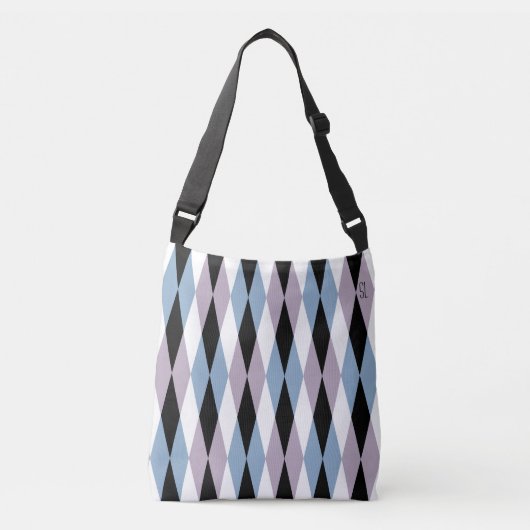 Harlequin Diamond Pattern - Blue and Dusty Lila Crossbody Tas (Voorkant)