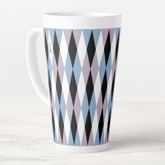 Harlequin Diamond Pattern - Blue and Dusty Lila Latte Mok (Linkerhoek)