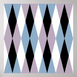 Harlequin Diamond Pattern - Blue and Dusty Lila Poster