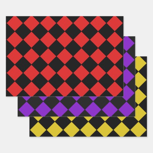 Harlequin Diamond Pattern in Red Paars and Yellow Inpakpapier Vel (Set)